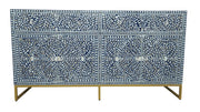 Mother of Pearl Inlay Buffet / Chest of Drawers -Indigo Blue Floral Scroll