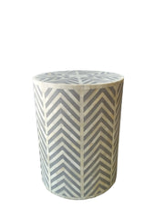 Bone Inlay Drum Side Table - Grey - Abacus and Hunt