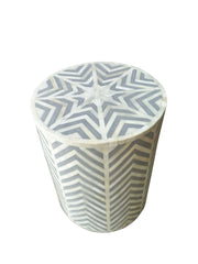 Bone Inlay Drum Side Table - Grey - Abacus and Hunt