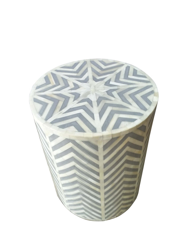 Bone Inlay Drum Side Table - Grey - Abacus and Hunt
