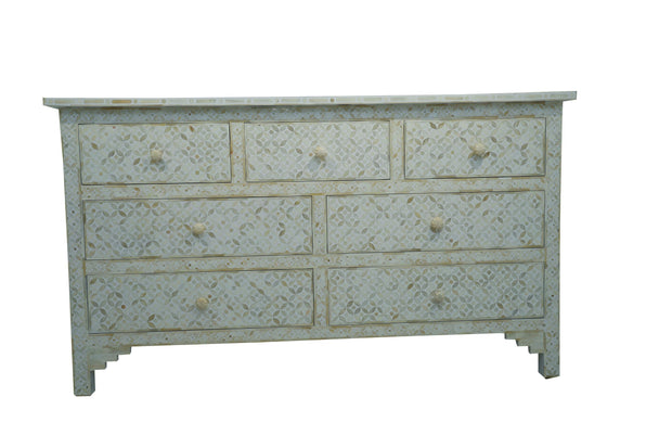Bone Inlay 7 Drawer Chest of Drawers - White Geometric - Abacus and Hunt