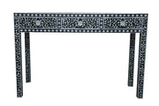 Mother of Pearl Inlay 3 Drawer Hall Table or Side Table - Black Floral - Abacus and Hunt