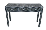 Mother of Pearl Inlay 3 Drawer Hall Table or Side Table - Black Floral - Abacus and Hunt