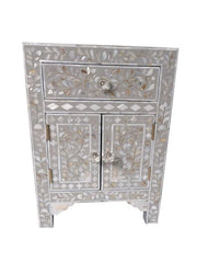 Mother of Pearl Inlay Bedside Table - Grey - Abacus and Hunt