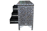 Mother of Pearl Inlay 7 Drawer Chest of Drawers - Black Floral - Abacus and Hunt