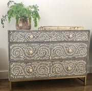 Bone Inlay 3 Drawer Chest of Drawers - Grey Floral - Abacus and Hunt
