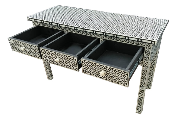 Bone Inlay 3 Drawer Hall Table or Side Table - Black Geometric - Abacus and Hunt Melbourne | Unique Furniture