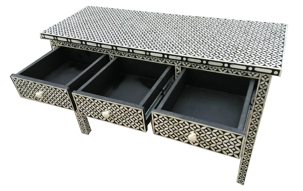 Bone Inlay 3 Drawer Hall Table or Side Table - Black Geometric - Abacus and Hunt Melbourne | Unique Furniture