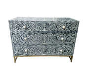 Bone Inlay 3 Drawer Chest of Drawers - Dark Navy Blue Floral - Abacus and Hunt