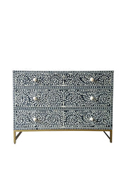 Bone Inlay 3 Drawer Chest of Drawers - Dark Navy Blue Floral - Abacus and Hunt