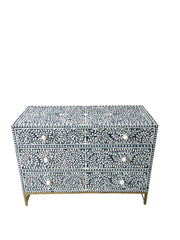 Bone Inlay 3 Drawer Chest of Drawers - Dark Navy Blue Floral - Abacus and Hunt