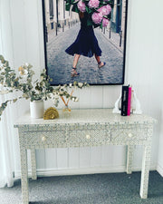 Bone Inlay 3 Drawer Hall Table or Side Table - Grey Geometric - Abacus and Hunt