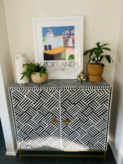 Bone Inlay Bar / Drinks Cabinet - Black Stripe