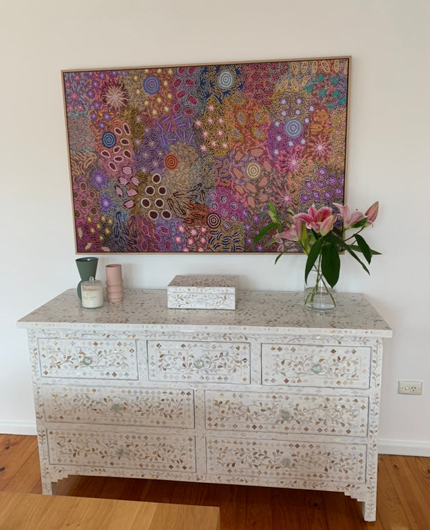 Mother of Pearl Inlay 7 Drawer Chest of Drawers - White Floral - Abacus and Hunt