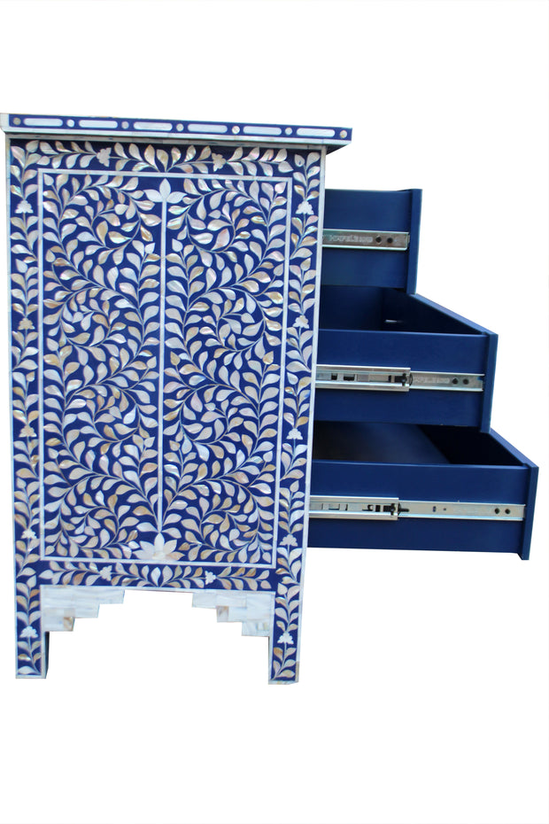 Mother of Pearl Inlay 4 Drawer Chest of Drawers - Blue Floral - Abacus and Hunt Melbourne | Unique Furniture
