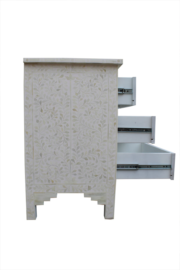 Bone Inlay 7 Drawer Chest of Drawers - White Floral - Abacus and Hunt