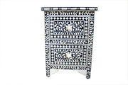 Bone Inlay Bedside Table with 2 Drawers -  Black Floral - Abacus and Hunt Melbourne | Unique Furniture