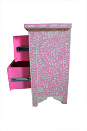 Bone Inlay Bedside Table with 2 Drawers - Candy Pink Floral - Abacus and Hunt Melbourne | Unique Furniture