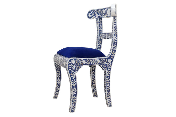 Mother of Pearl Inlay Chair - Indigo Blue Floral