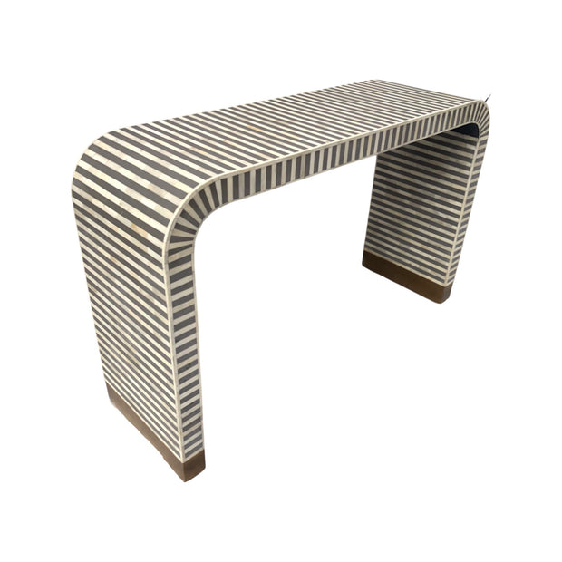 Bone Inlay Waterfall Hall Table or Side Table - Grey Lines