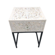 1 Drawer Bedside Table - Pearl Inlay - White Floral - Black Frame